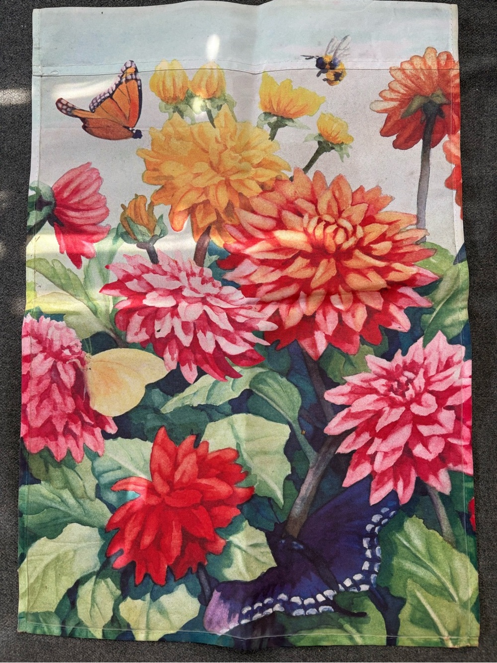 Floral Garden Butterfly Small Flag- Vibrant Pink, Red, Yellow